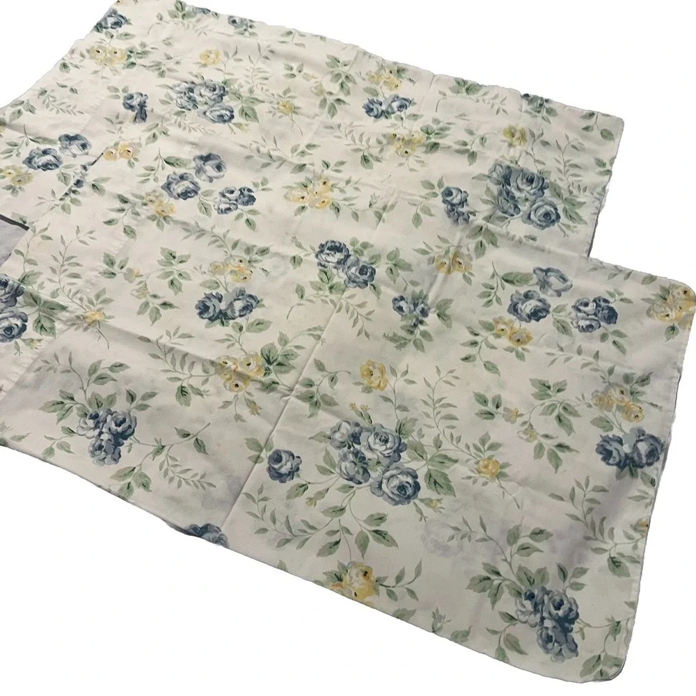 Vtg 80s Westpoint Stevens 2 Standard Pillowcase Blue Cabbage Rose French Country